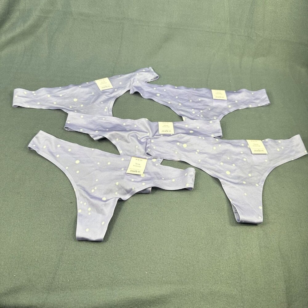 Lot Of 5 Auden Womens Size Med 8-10 Thong Bonded Edge Purple White Polka Dot New